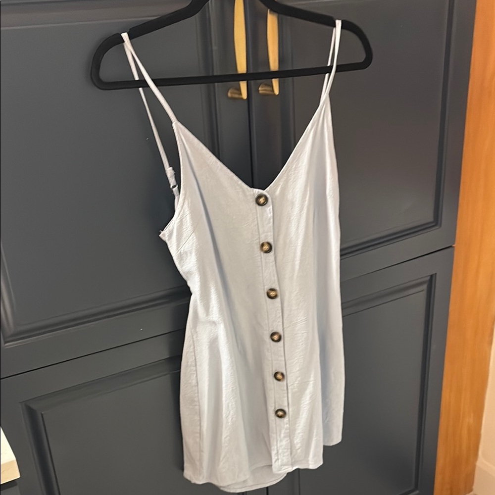 Baby Blue Button-Down Spaghetti Strap Dress
